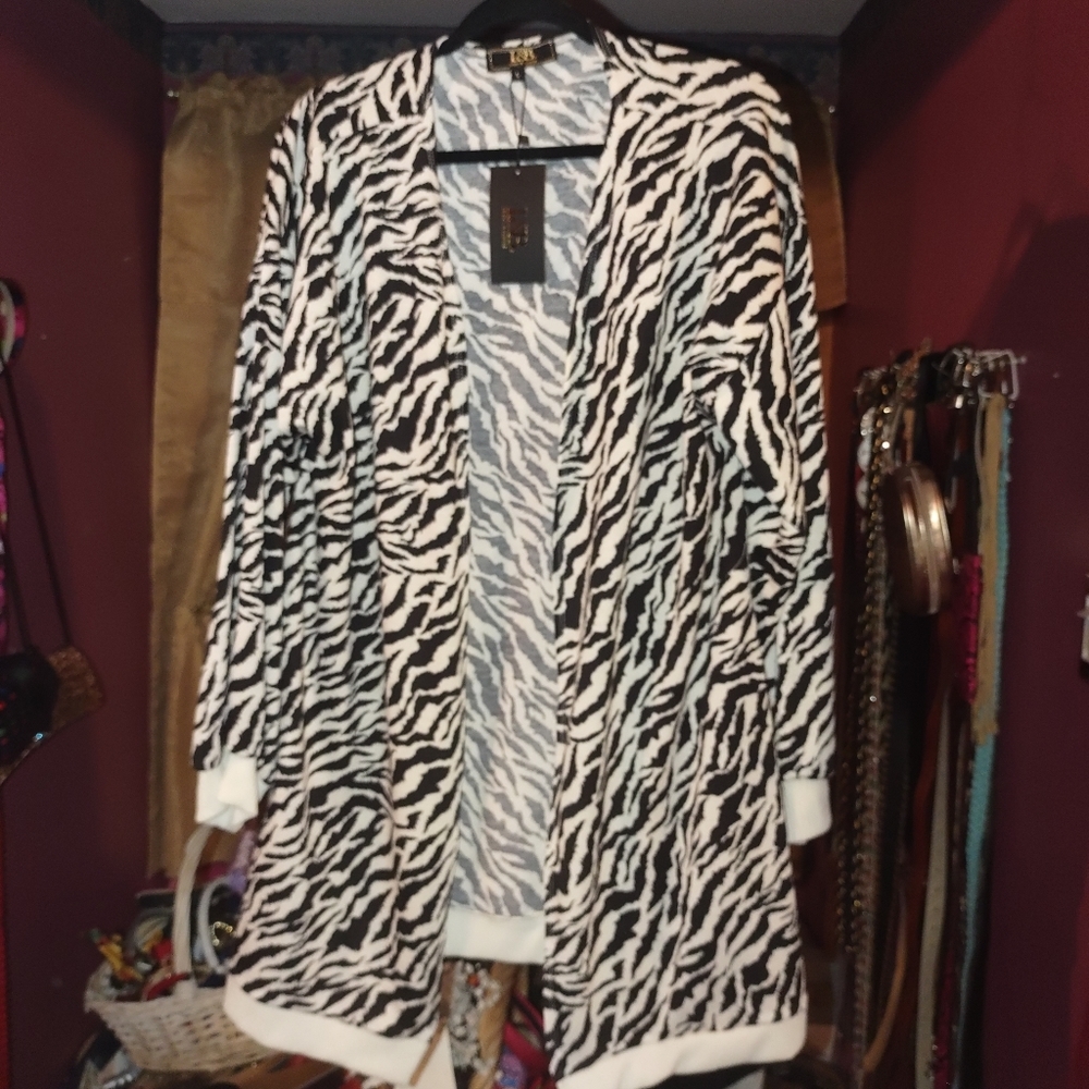 Lucky & Blessed Zebra Print Duster Large NWT